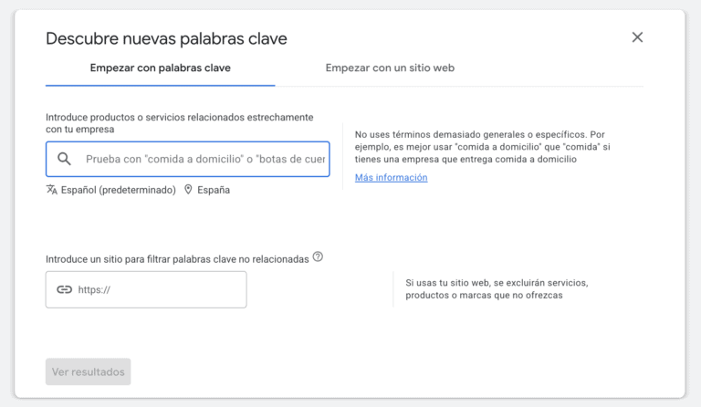 Planificador de palabras clave Google Ads